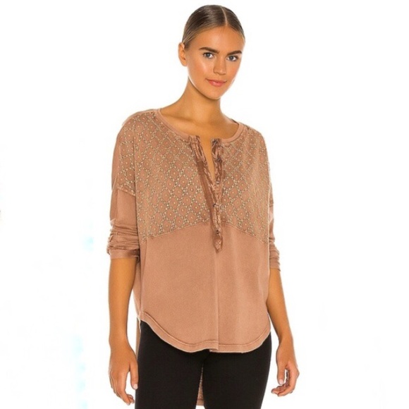 Free People Tops - 𝅺Free People Free Spirit long Sleeve Embroidered Tunic Tee in Red Clay Combo